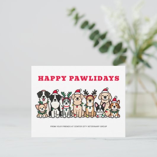 Happy Pawlidays Veterinary Feiertagspostkarte (Stehend Vorderseite)