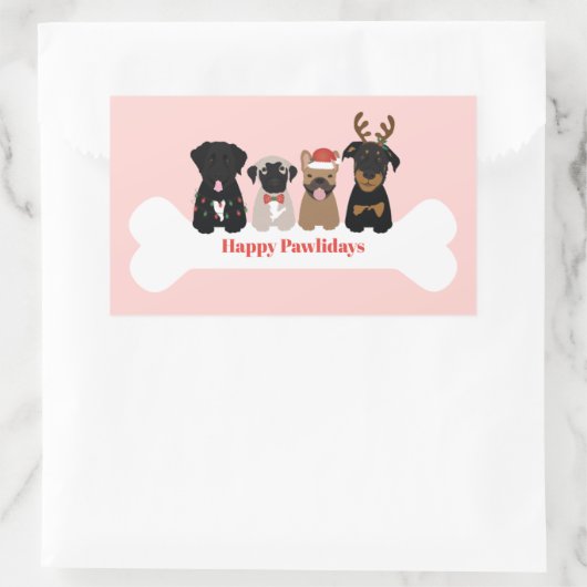 Happy Pawlidays Weihnachtshunde Rechteckiger Aufkleber (Tasche)