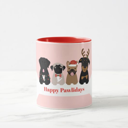 Happy Pawlidays Weihnachtshunde Tasse (Zentrum)