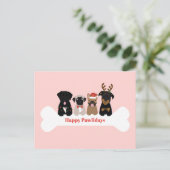 Happy Pawlidays Weihnachtshunde Urlaub Feiertagspostkarte (Stehend Vorderseite)