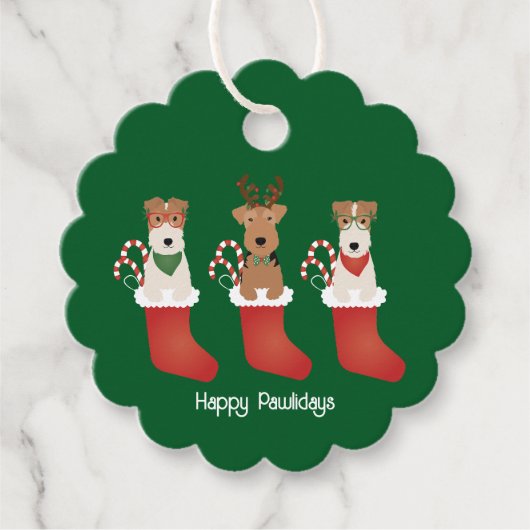 Happy Pawlidays Welsh Wire Fox Terrier Dogs Geschenkanhänger (Vorderseite)