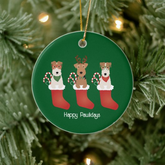 Happy Pawlidays Welsh Wire Fox Terrier Dogs Keramik Ornament (Baum)