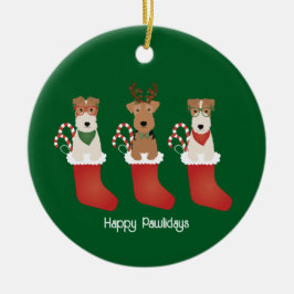 Happy Pawlidays Welsh Wire Fox Terrier Dogs Keramik Ornament