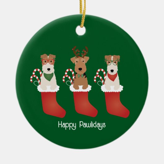 Happy Pawlidays Welsh Wire Fox Terrier Dogs Keramik Ornament (Vorne)