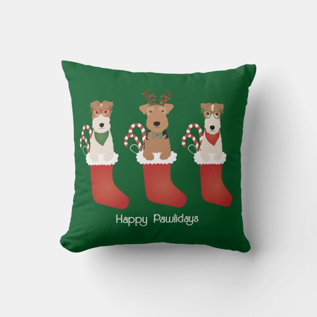 Happy Pawlidays Welsh Wire Fox Terrier Dogs Kissen (Vorderseite)