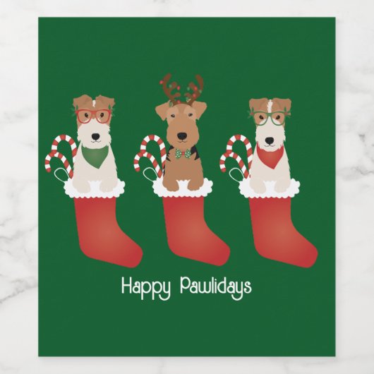 Happy Pawlidays Welsh Wire Fox Terrier Dogs Weinetikett (Einzelnes Label)
