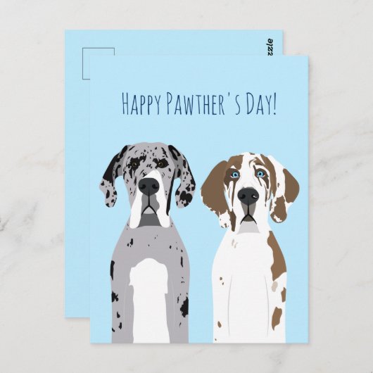 Happy Pawthers Day Niedlich Great Dane Hunde Blue Postkarte (Vorne/Hinten)