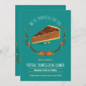 Happy Pecan Pie Aquamarin Virtual Erntedank Dinner Einladung (Vorne/Hinten)