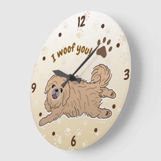 Happy Pekingese Dog Lover I Woof You Paws Große Wanduhr (Winkel)