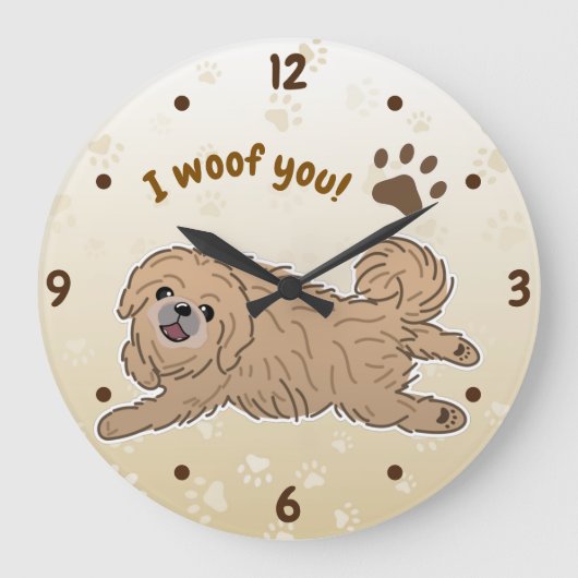 Happy Pekingese Dog Lover I Woof You Paws Große Wanduhr (Vorderseite)
