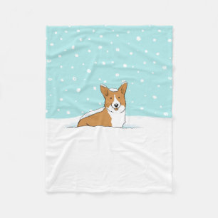 Happy Pembroke Welsh Corgi im Winterschnee Fleecedecke