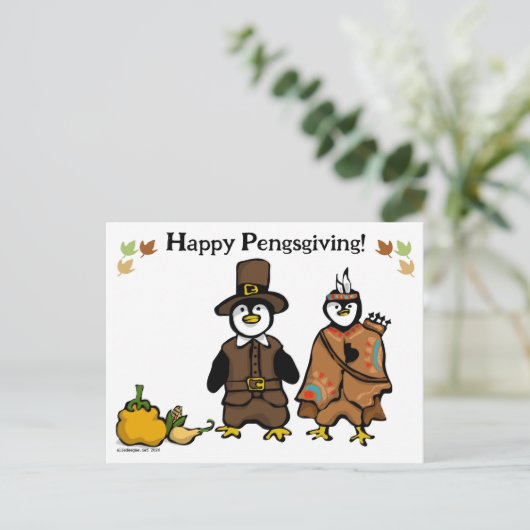 Happy Pengsgiving Feiertagspostkarte (Stehend Vorderseite)