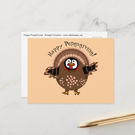 Happy PengsGiving Turkey Feiertagspostkarte (Vorderseite/Rückseite Beispiel)