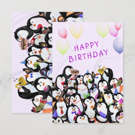 Happy Penguin Birthday Card (Vorne/Hinten)