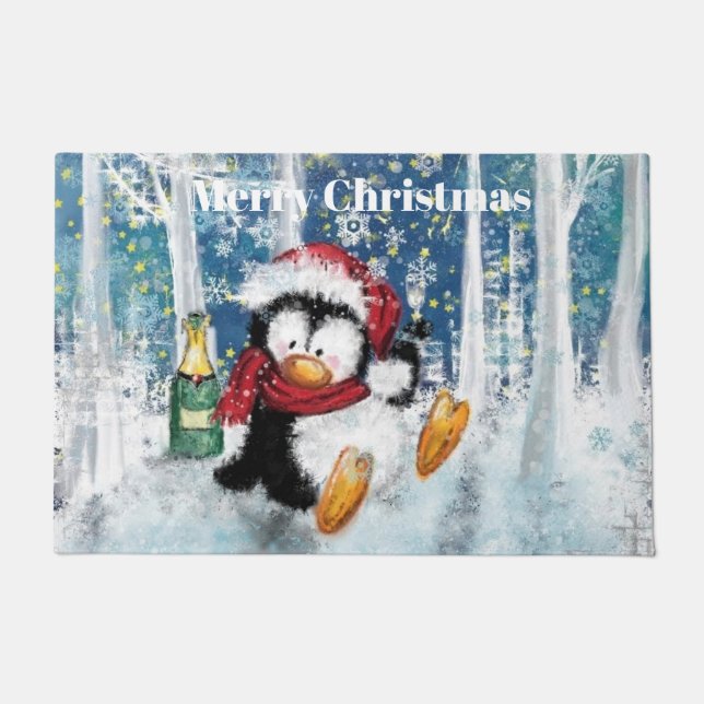 Happy Penguin Christmas Doormat Fußmatte (Vorderseite)