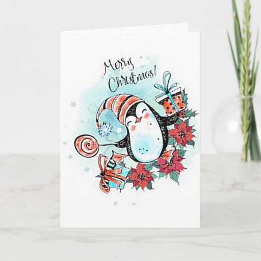 Happy Penguin Christmas Grußkarte Karte (Vorderseite)