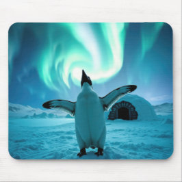 Happy Penguin Dancing Under Northern Lights Mousepad