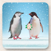 Happy Penguin Drehmoment, One Holding Flowers Getränkeuntersetzer (Vorderseite)