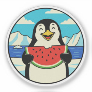 Happy Penguin Eating Watermelon - Summer Vibes Aufkleber