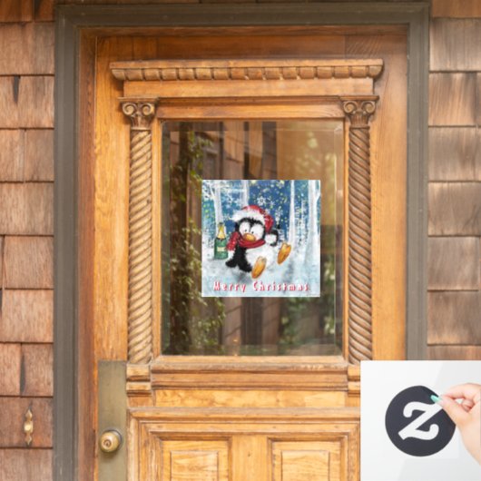 Happy Penguin - Frohe Weihnachten - Beifall - Spaß Fensteraufkleber (Haustür)