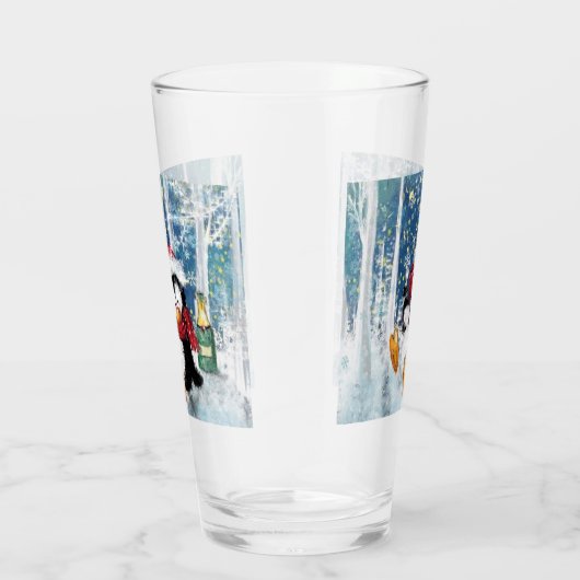 Happy Penguin Funny Christmas Glass Glas (Rechts)