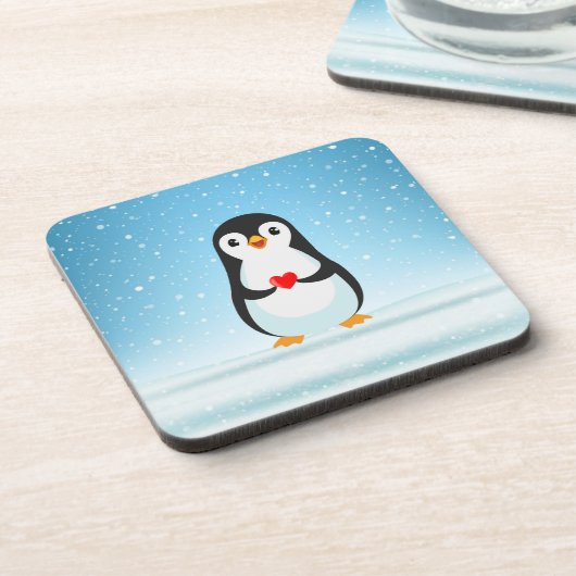 Happy Penguin Holding a Heart Getränkeuntersetzer (Linke Seite)