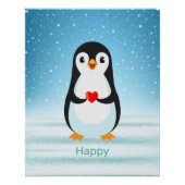 Happy Penguin Holding a Heart Poster (Vorderseite)