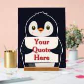 Happy penguin holding a sign to personalize acrylschild (Hochzeit)