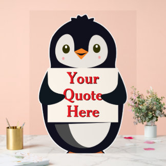 Happy penguin holding a sign to personalize acrylschild