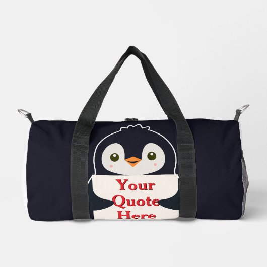 Happy penguin holding a sign to personalize duffle bag (Vorderseite)