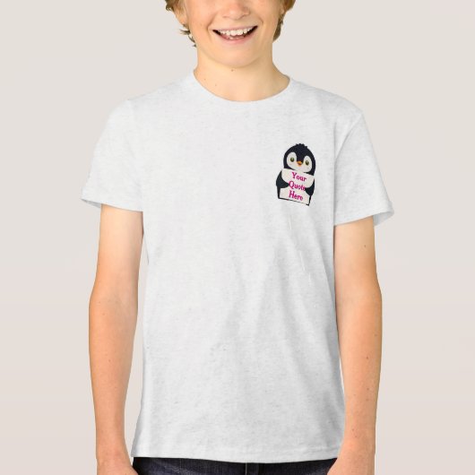 Happy penguin holding a sign to personalize Tri-Blend shirt (Vorderseite)