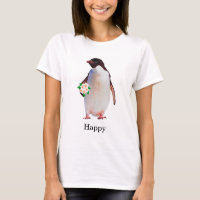 Happy Penguin Holding Blume T - Shirt