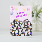 Happy Penguin Party Funny Birthday Card (Stehend Vorderseite)