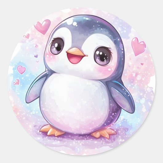 Happy Penguin Round Pastel Aufkleber (Vorderseite)