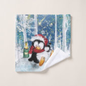 Happy Penguin - Weihnachten Badhandtuch Set (Waschlappen)