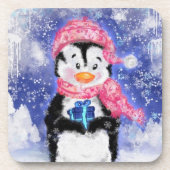 Happy Penguin - Weihnachten Getränkeuntersetzer (Vorderseite)