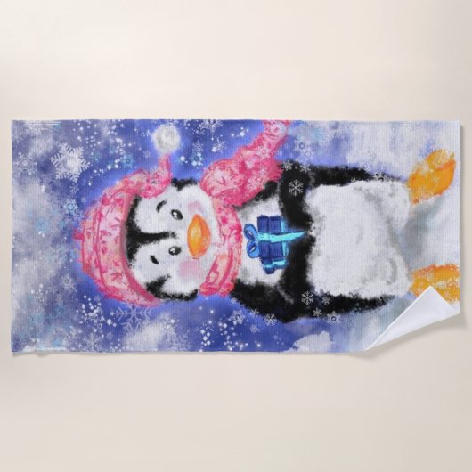 Happy Penguin - Weihnachten - Strandtuch (Vorderseite)