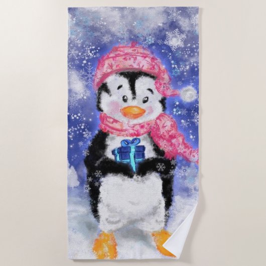 Happy Penguin - Weihnachten - Strandtuch (Vorderseite)