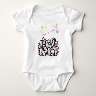 Happy Penguins Party Cartoon Baby Bodysuit Strampler
