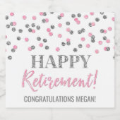 Happy Pension Pink Silver Confetti Schaumweinetikett (Einzelnes Label)