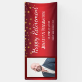 Happy Pension Red mit Gold Confetti Ein Foto Banner (Vertikal)