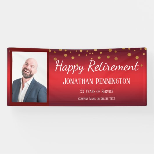 Happy Pension Red mit Gold Confetti Ein Foto Banner (Horizontal)