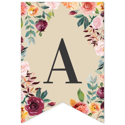 Happy Pension Rustic Burgundy Pink Fall Floral Wimpelkette (Zweite Fahne)