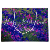 Happy Pensionierung Lila Blue Florals Hand bemalt Große Geschenktüte (Vorderseite)