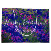 Happy Pensionierung Lila Blue Florals Hand bemalt Große Geschenktüte (Rückseite)