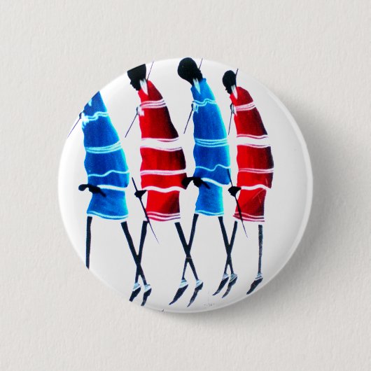 Happy People Maasai Warriors Walking Art Print Button (Vorderseite)