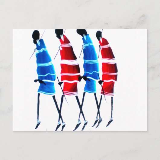 Happy People Maasai Warriors Walking Art Print Postkarte (Vorderseite)