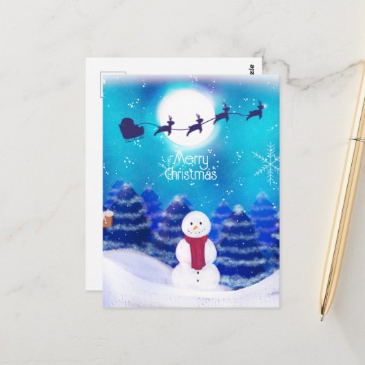 Happy Personalisiert Christmas Snowman Postkarte (Vorderseite/Rückseite Beispiel)