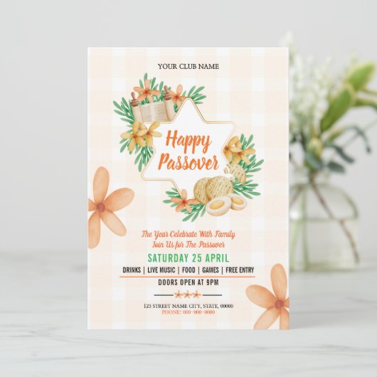 Happy Pessach Einladung Flyer (Stehend Vorderseite)