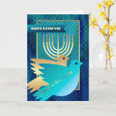 Happy Pessach. Friedenstauben und Menorah Karte (Gelbe Blume)